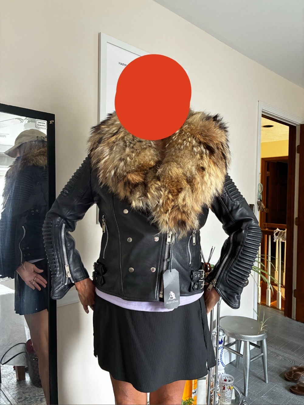 REAL leather and fur Alen Cooper jacket. Removable hood. Silver hardware. - Picture 11 of 12